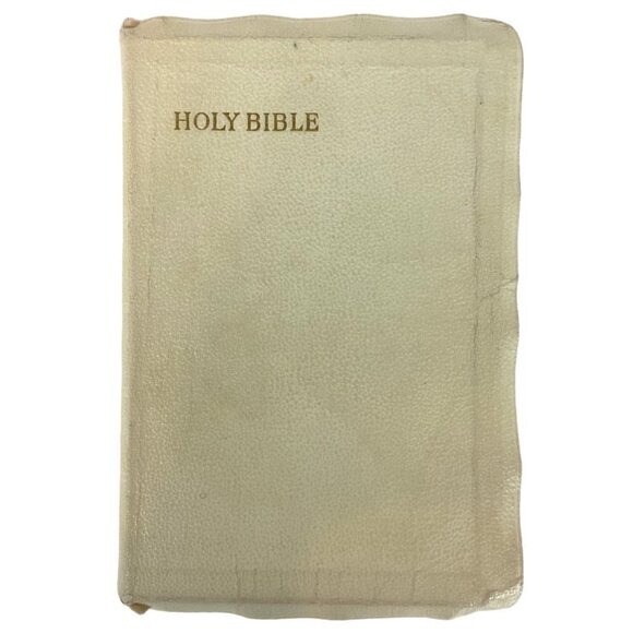 Holy Bible King James Version KJV Collins Press England White Faux Leather 1957 - Picture 1 of 16